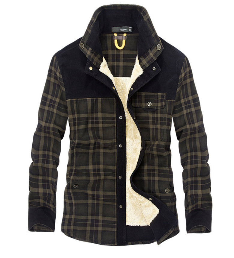 Chaqueta de invierno de franela para hombre con cuello alto