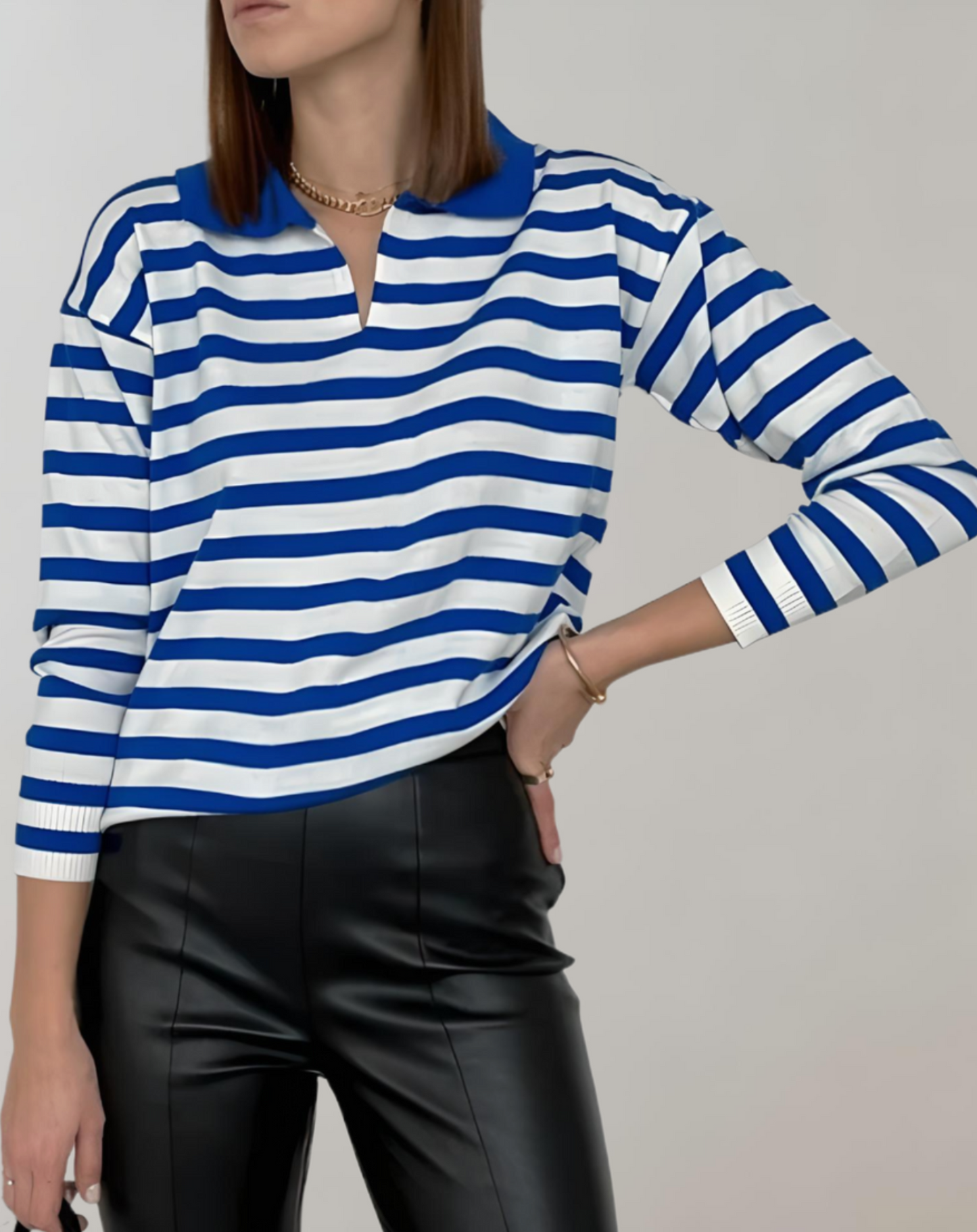 Arya - Jersey de cuello redondo a rayas de gran tamaño para mujer