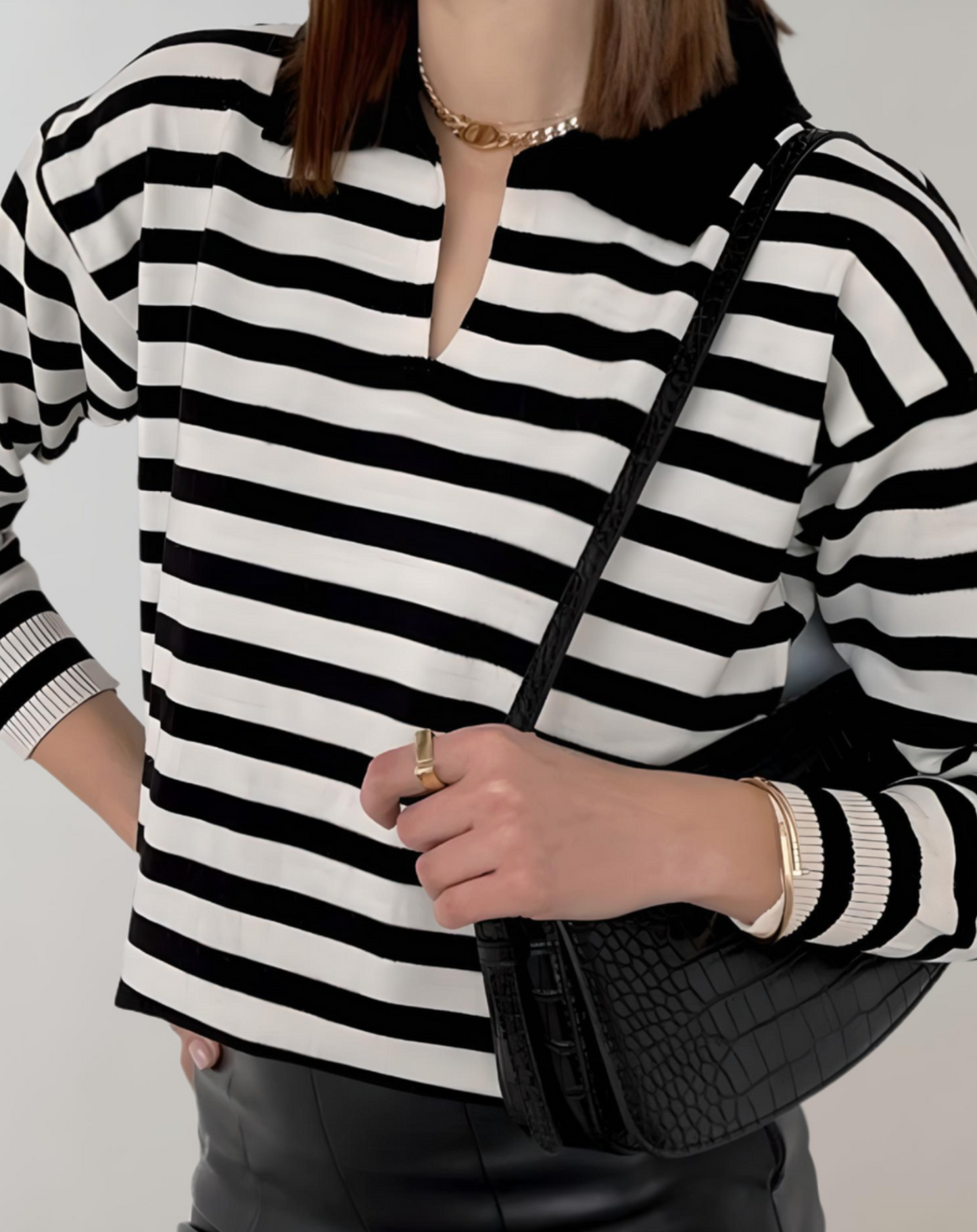 Arya - Jersey de cuello redondo a rayas de gran tamaño para mujer