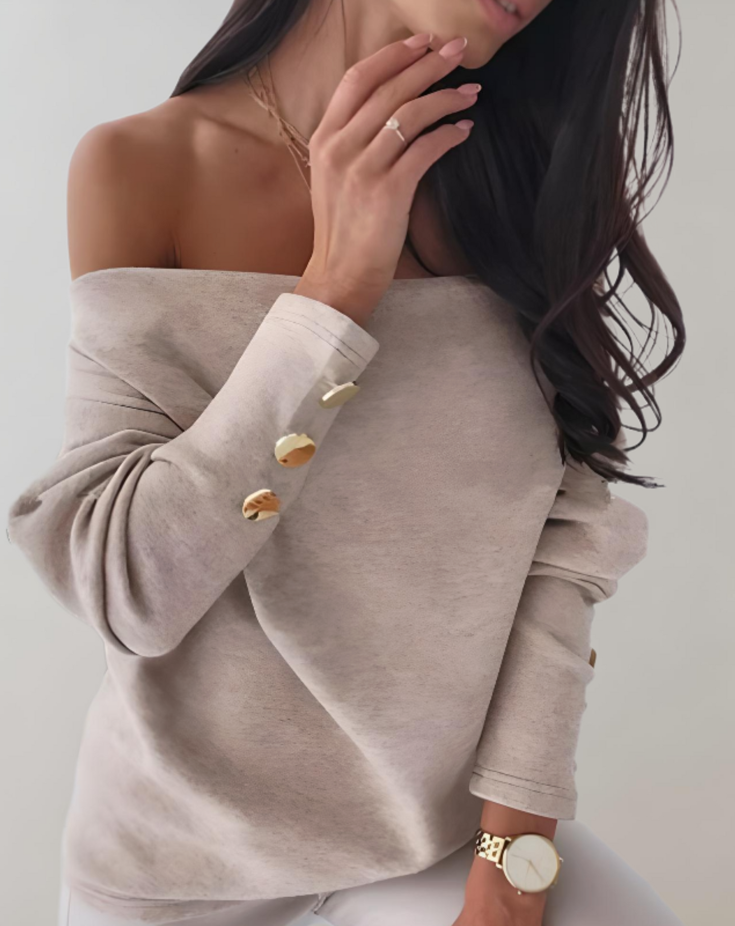 Jade - Jersey de mujer con cuello en V y botones en las mangas
