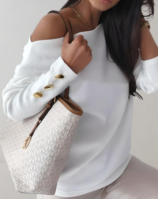 Jade - Jersey de mujer con cuello en V y botones en las mangas