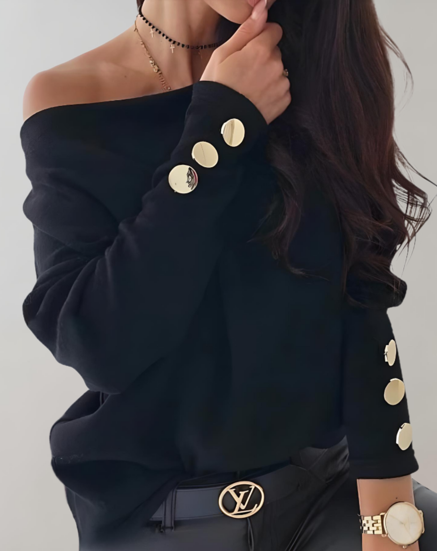 Jade - Jersey de mujer con cuello en V y botones en las mangas