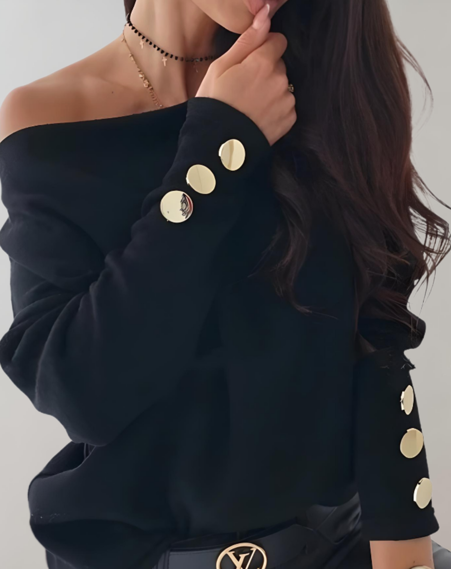 Jade - Jersey de mujer con cuello en V y botones en las mangas