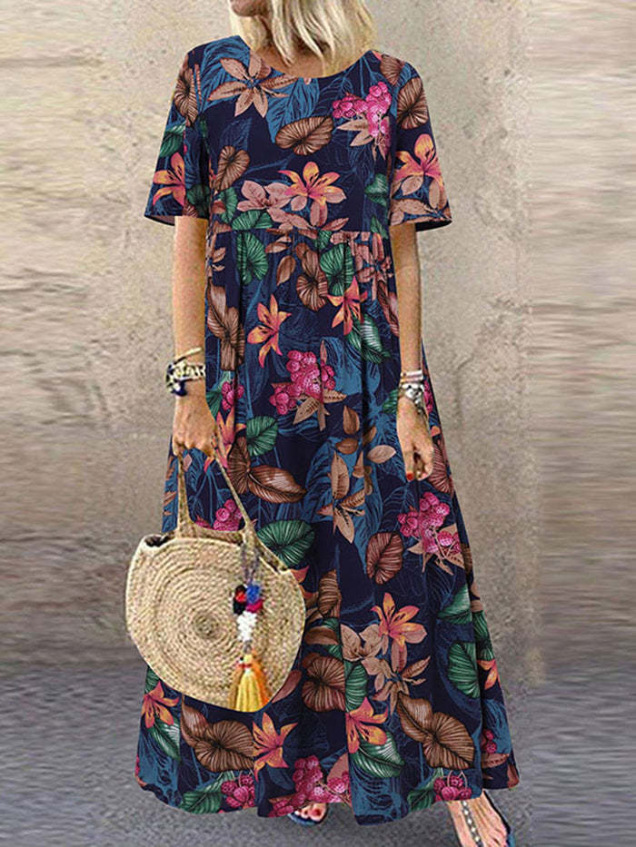 Vestido Largo Mujer Cuello Redondo Casual Vintage Shorts