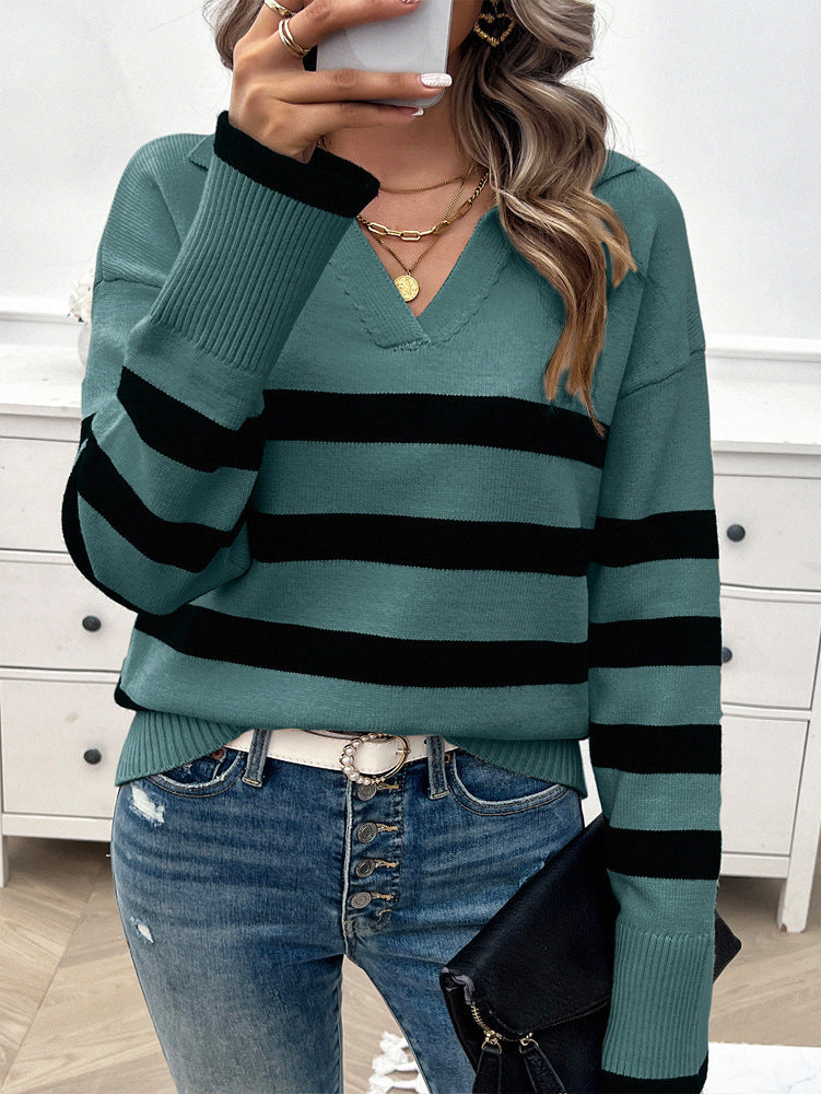 Jersey de punto de rayas holgado para mujer