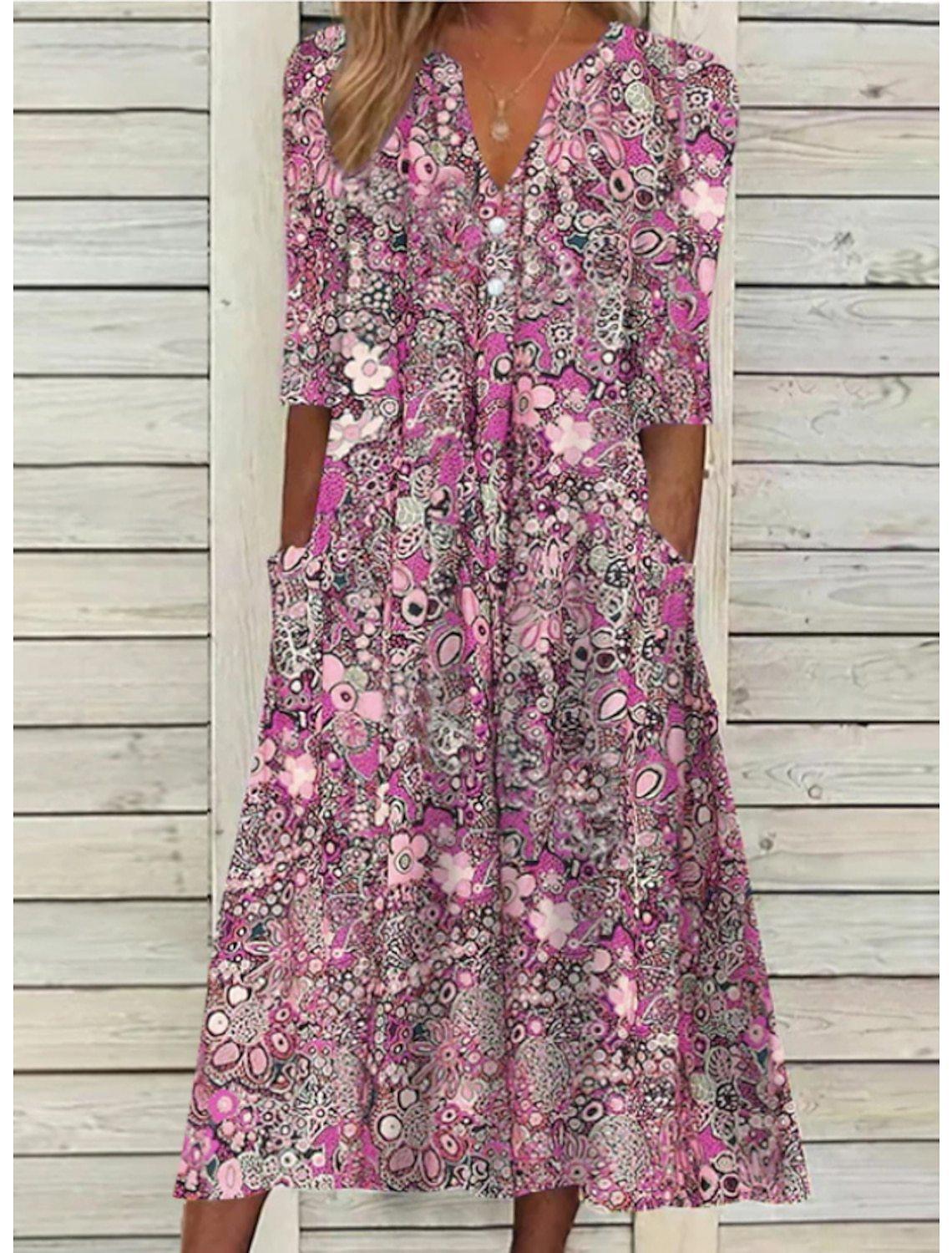 Vestido de Verano | Sofisticado | Cuello en V, Mangas Cortas, Corte Casual | Perfecto para Verano y Primavera