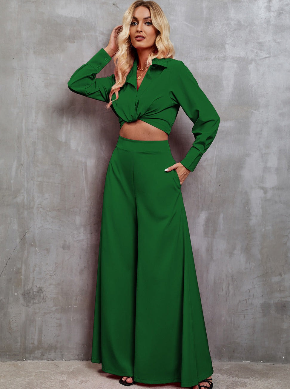 Cara - Conjunto Chic de manga larga y pierna ancha para mujer