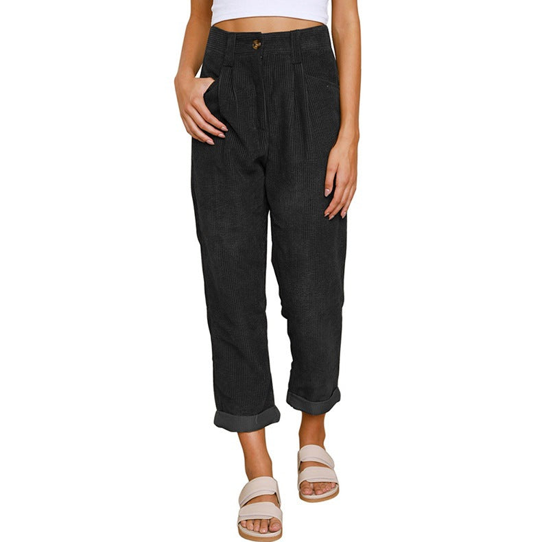 Pantalones de corte recto y cintura alta para mujer