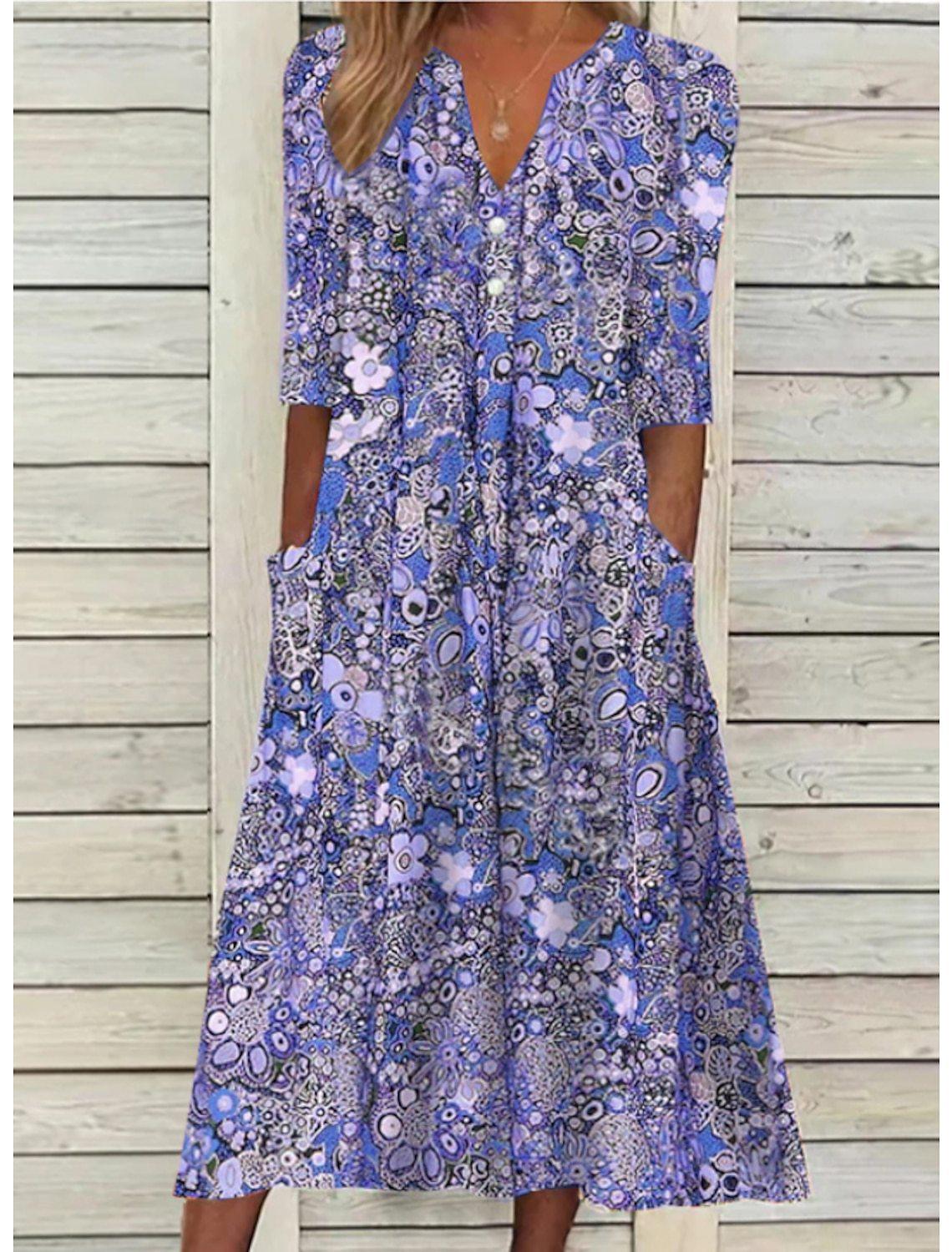 Vestido de Verano | Sofisticado | Cuello en V, Mangas Cortas, Corte Casual | Perfecto para Verano y Primavera