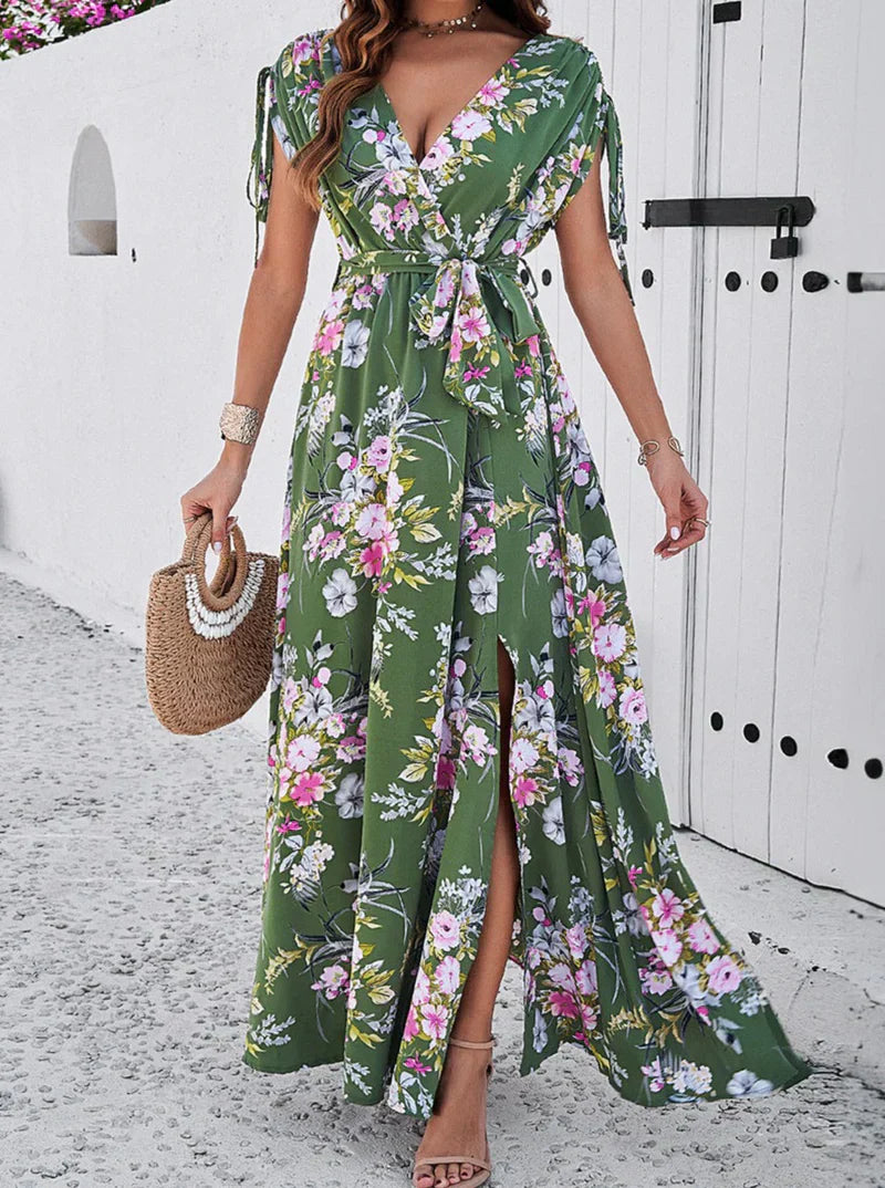 Boho Floral Cuello en V Vestido Boho Temperamento Bohemio