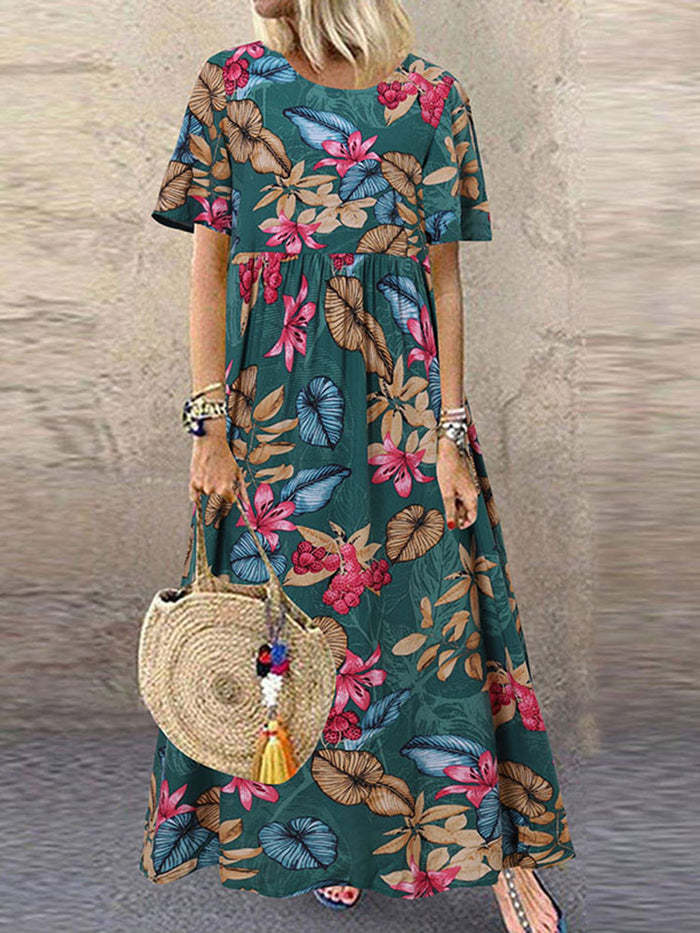 Vestido Largo Mujer Cuello Redondo Casual Vintage Shorts