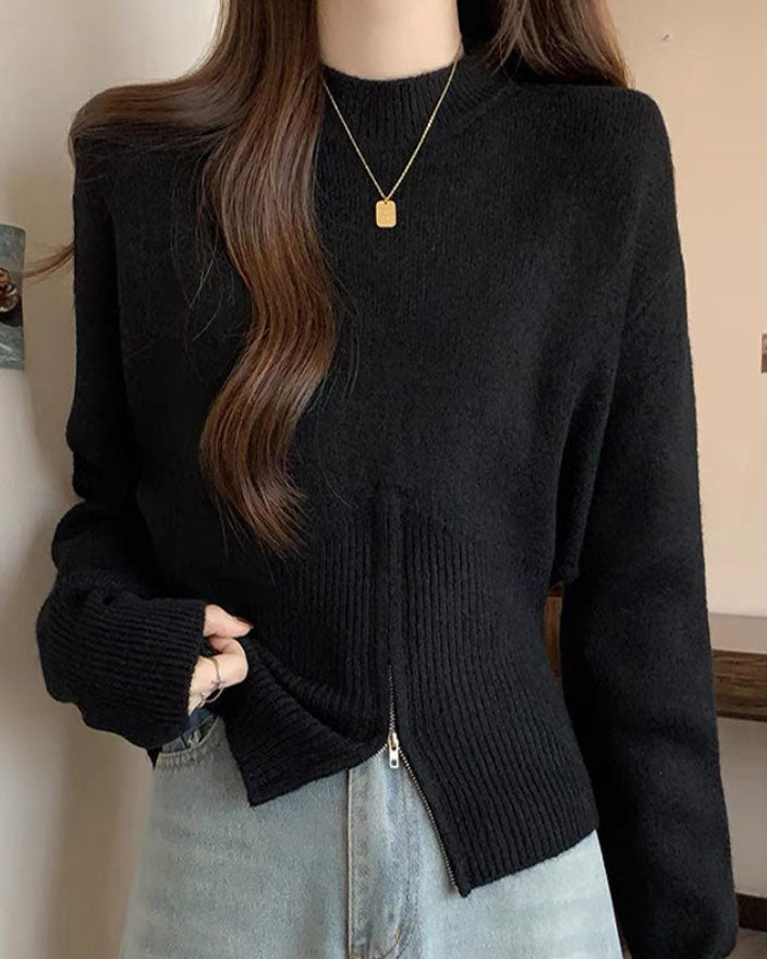 Jersey de mujer con cuello redondo y cinturilla