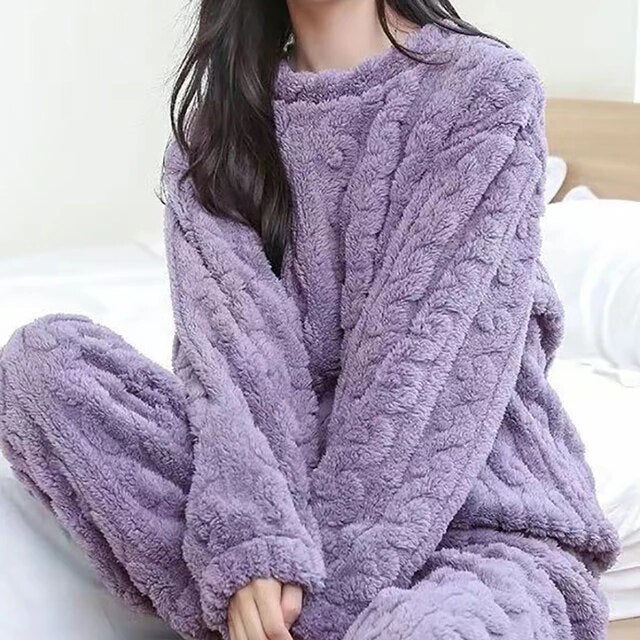 Heidi-Mode | Cálido conjunto de pijama de dos piezas de terciopelo acanalado - Ideal para el invierno
