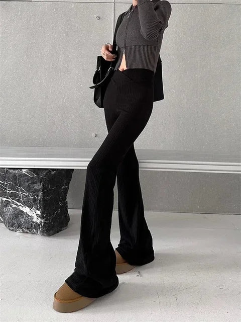 Camille - Pantalones de chándal acampanados de canalé