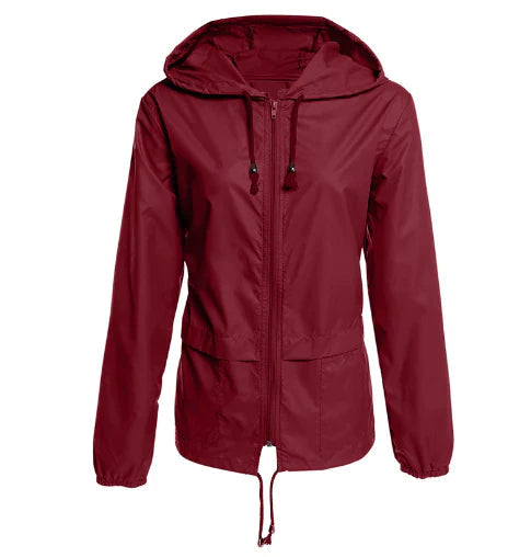 Chubasquero casual de longitud media con cremallera y capucha para mujer | Perfecto para otoño/invierno