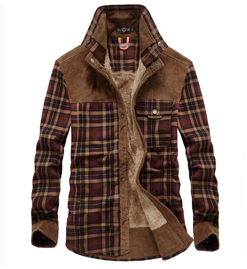 Chaqueta de invierno de franela para hombre con cuello alto