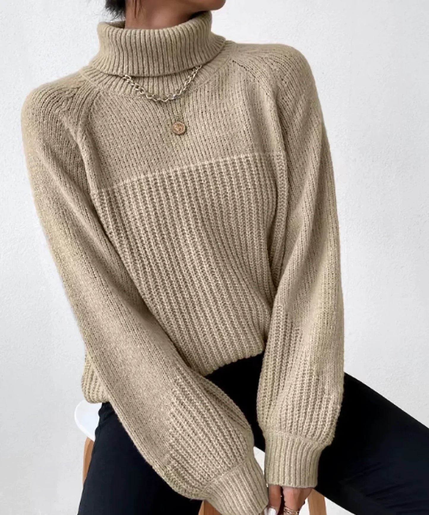 Malani - Elegante jersey de punto de cuello alto para mujer