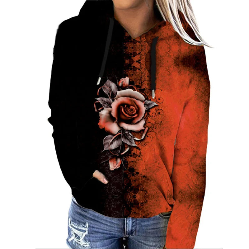 Elisa | Sudadera oversize con capucha y estampado floral - ideal para otoño/invierno