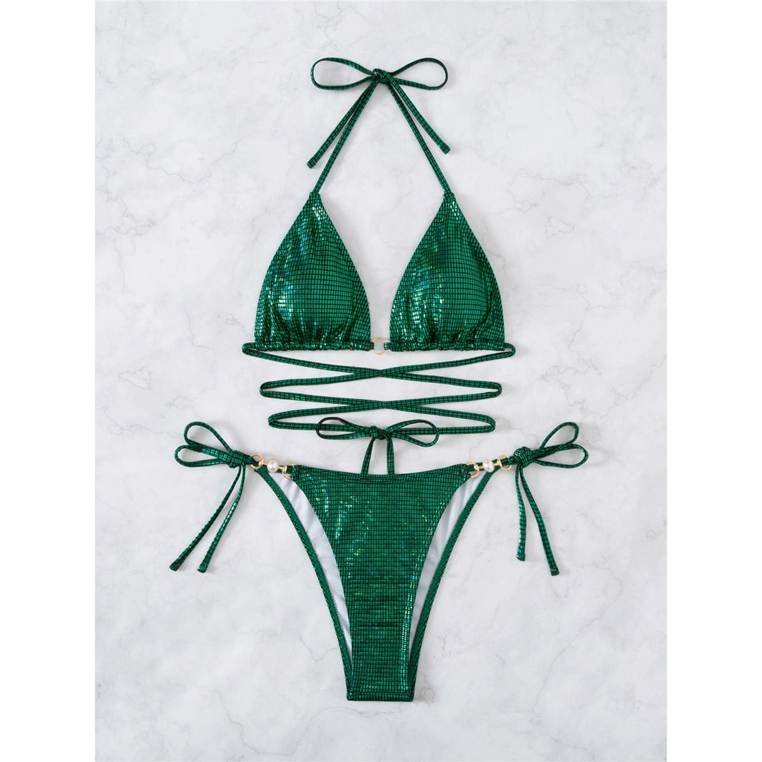 Bikini Glitter Verde | Con tirantes sexy