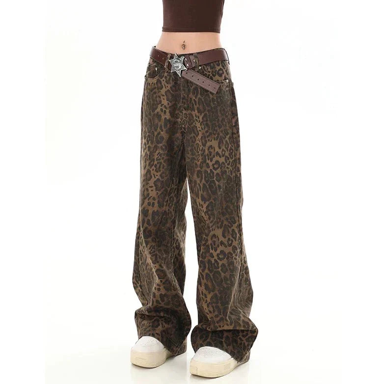 Pantalones retro con estampado de leopardo