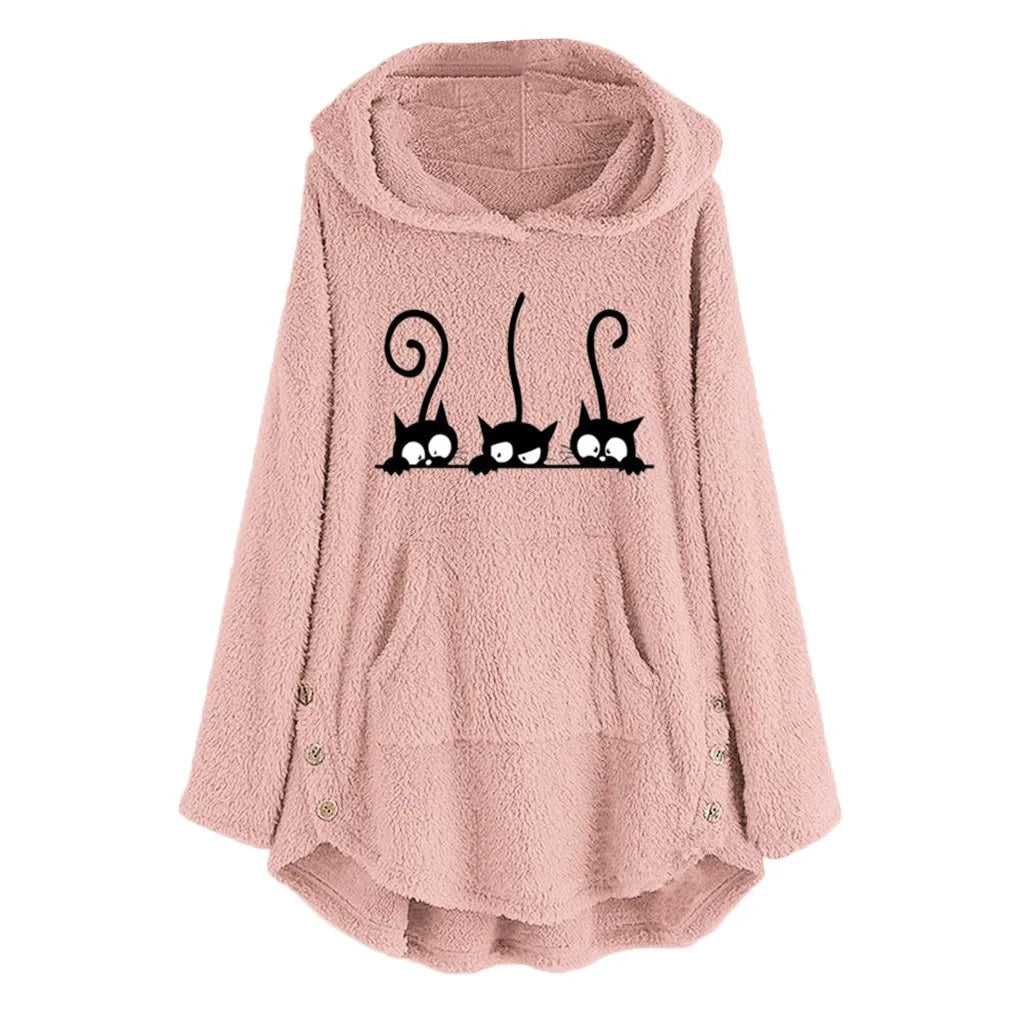 Elisa | Sudadera con capucha cálida y casual con bordado de gato polar - Ideal para otoño/invierno