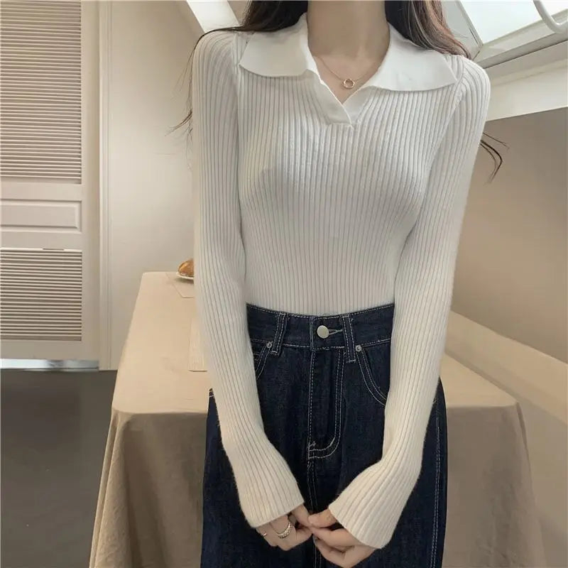 Jersey de manga larga con cuello para mujer