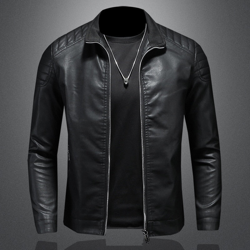 Elegante chaqueta de piel con bolsillos para hombre | Perfecta para llevar a diario