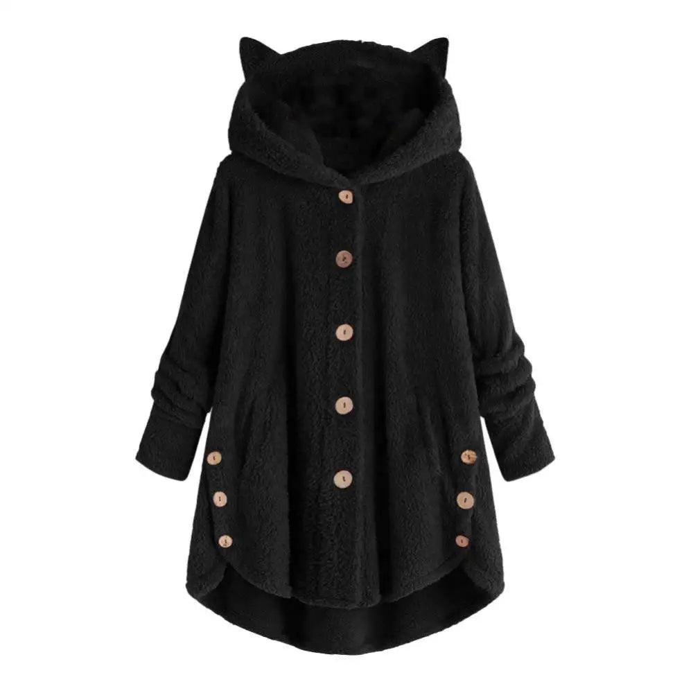 Elisa | Elegante sudadera con capucha estilo sherpa y diseño de gorro con orejas de gato Perfecta para los días de ocio de otoño/invierno