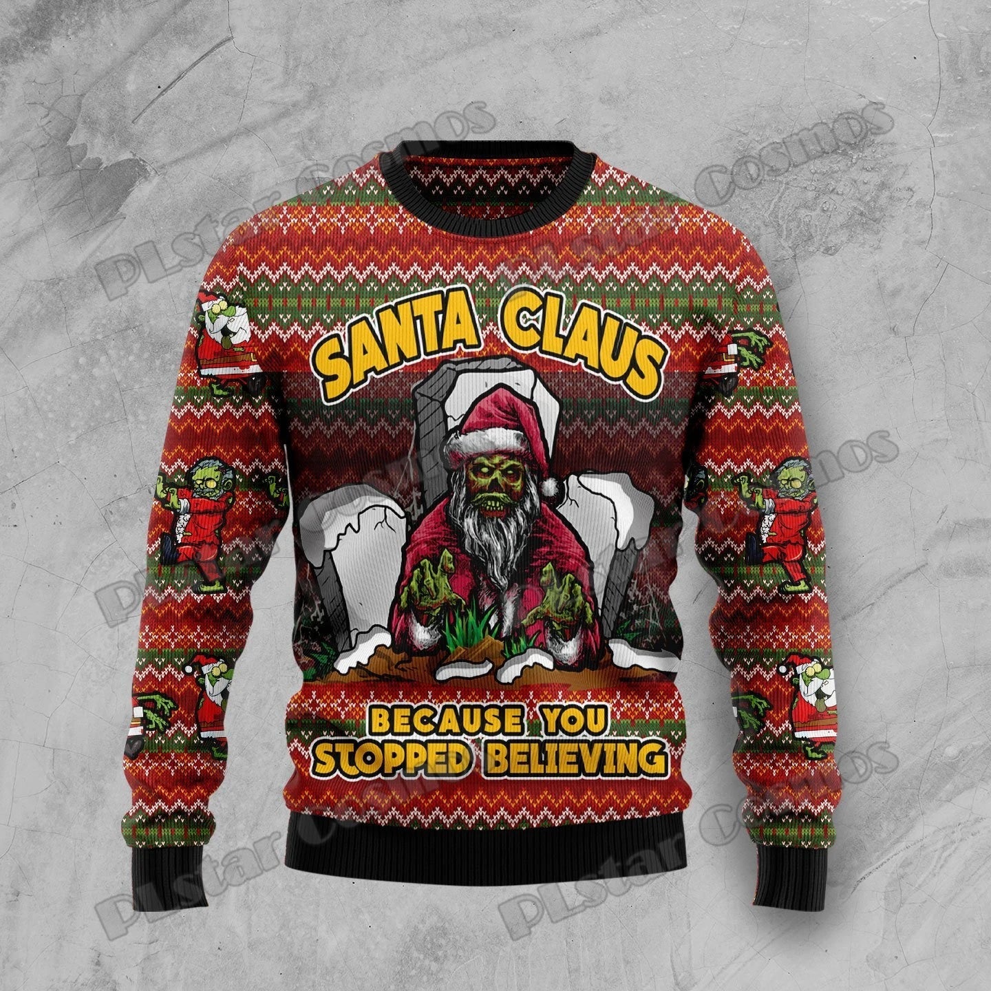 Lothar | Cálido jersey con escote redondo y estampado de terror en 3D de Papá Noel para hombre