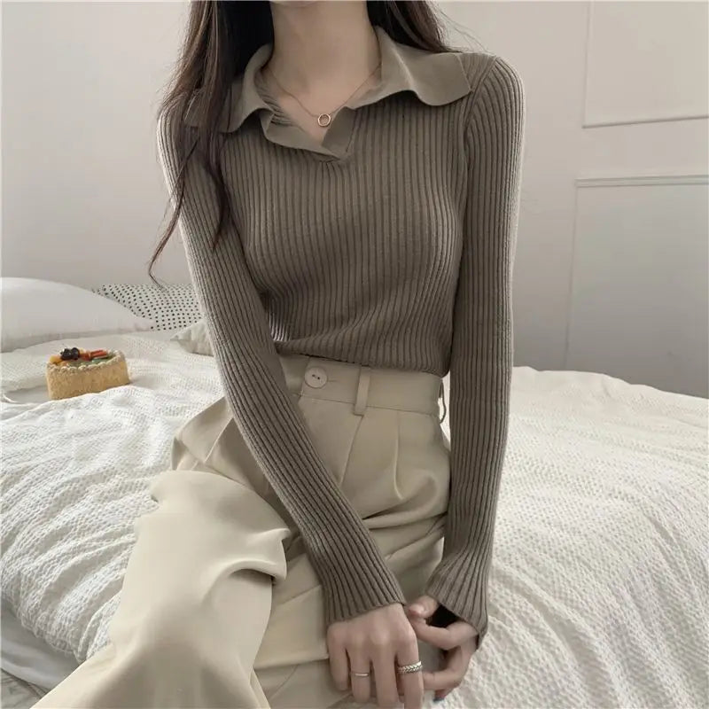 Jersey de manga larga con cuello para mujer