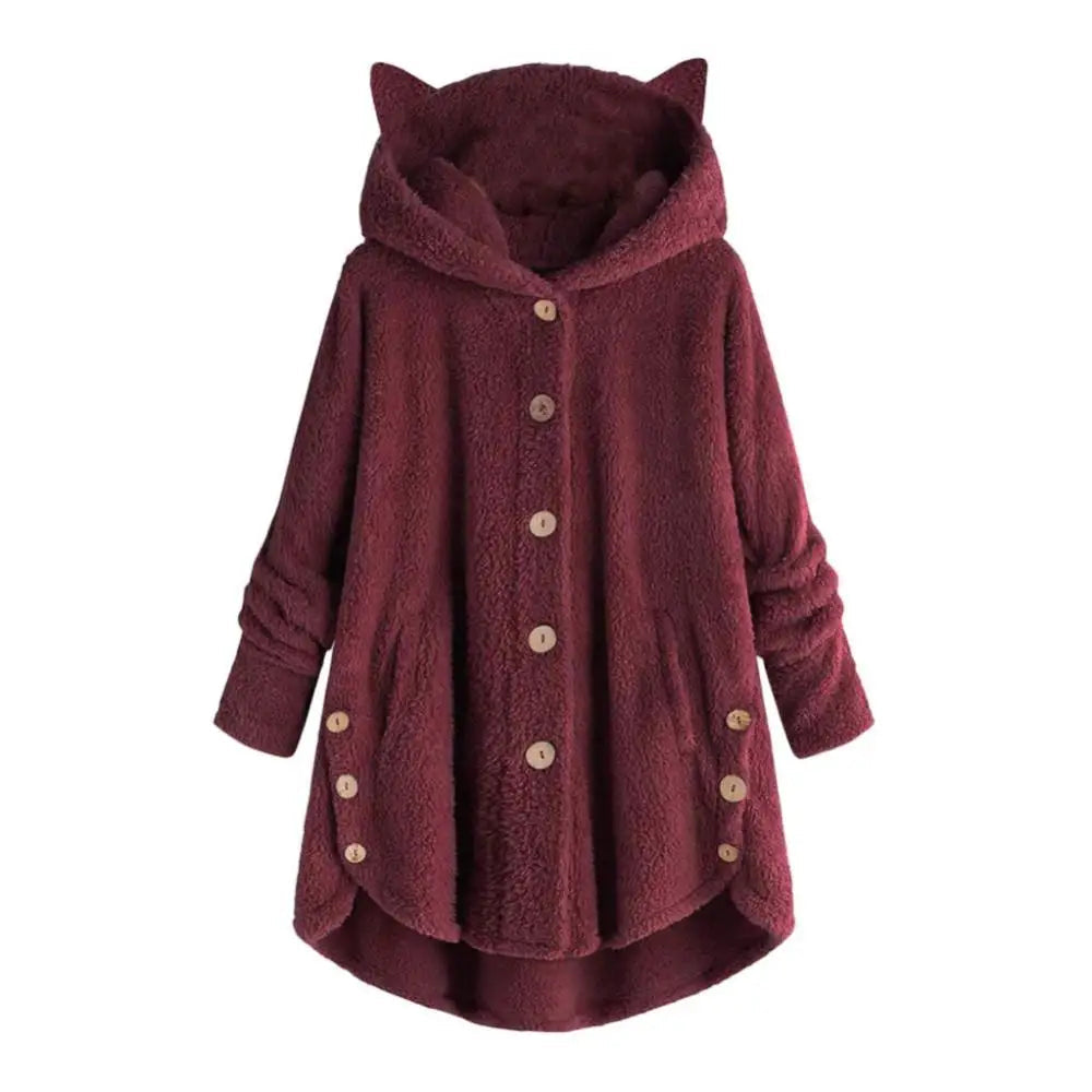 Elisa | Elegante sudadera con capucha estilo sherpa y diseño de gorro con orejas de gato Perfecta para los días de ocio de otoño/invierno