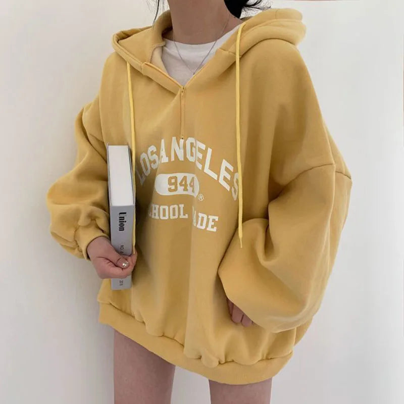 Elisa | Sudadera con capucha oversize beige con estampado de Los Ángeles - Ideal para otoño/invierno