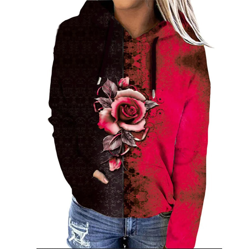 Elisa | Sudadera oversize con capucha y estampado floral - ideal para otoño/invierno