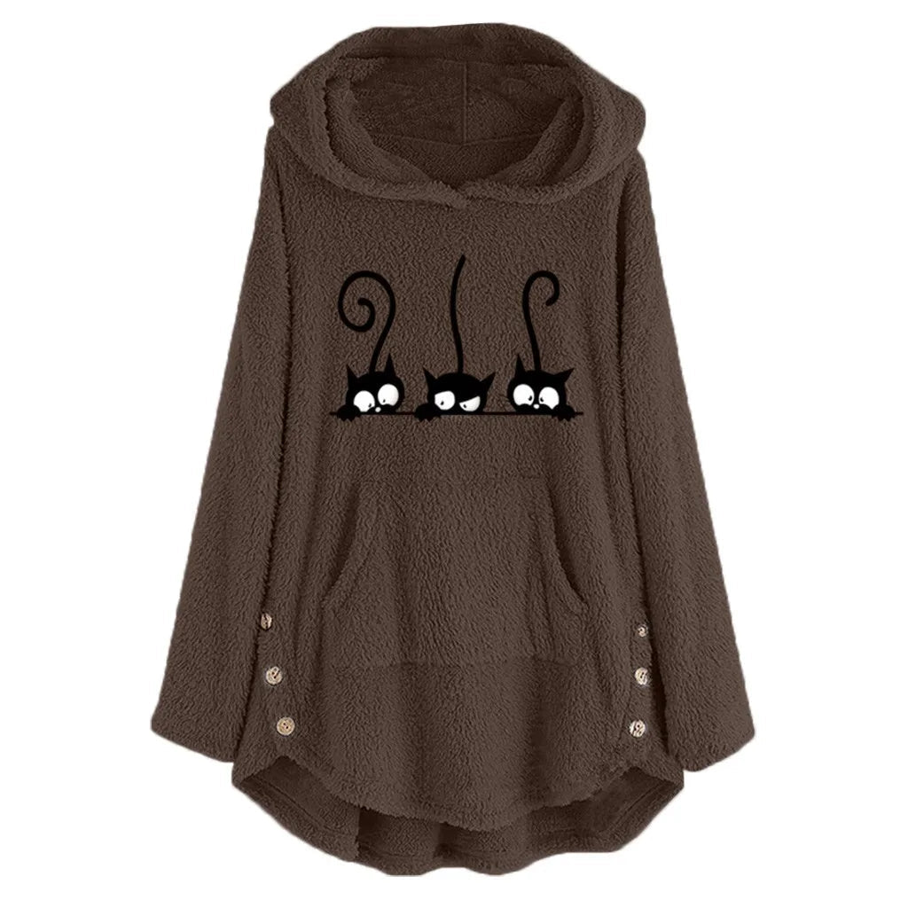 Elisa | Sudadera con capucha cálida y casual con bordado de gato polar - Ideal para otoño/invierno