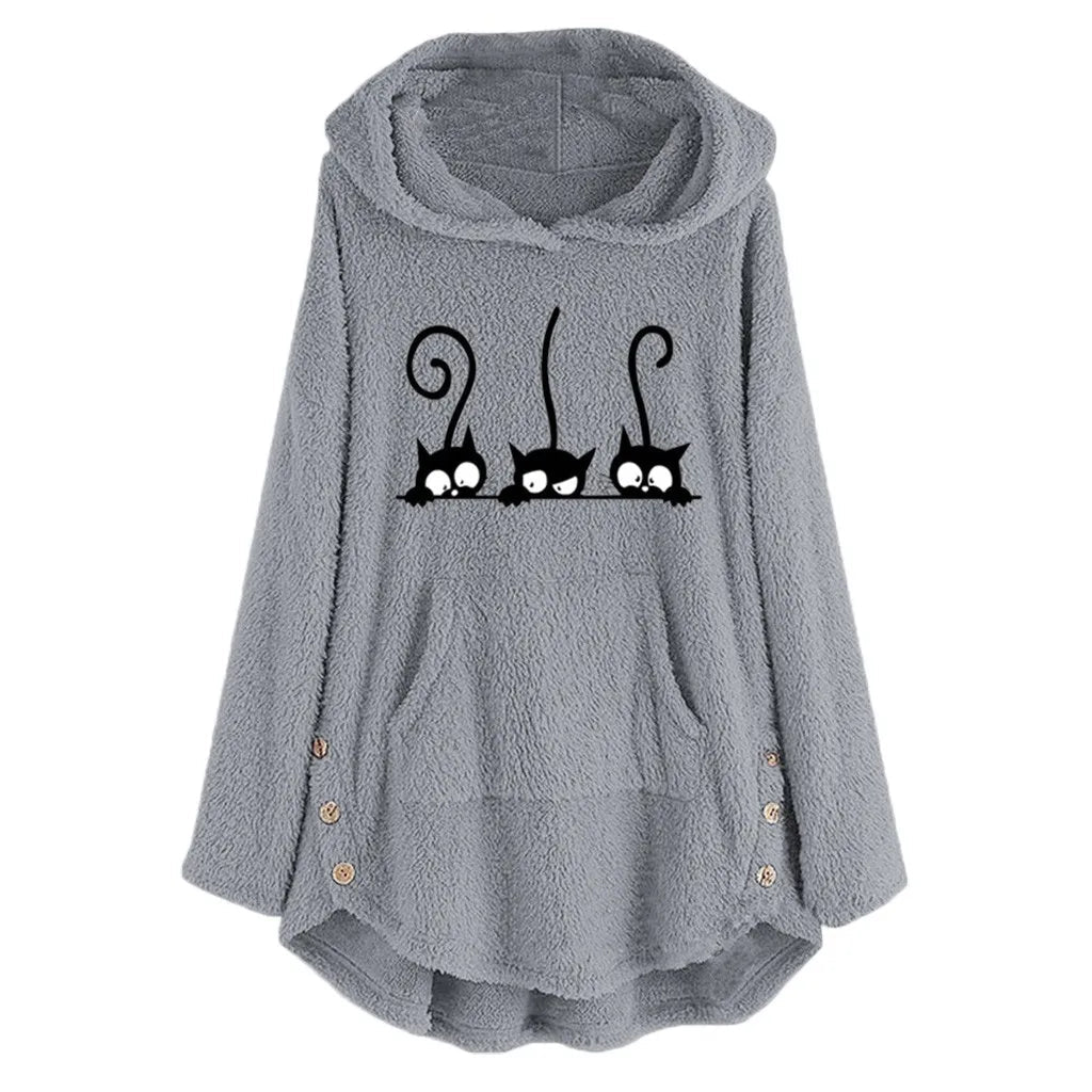 Elisa | Sudadera con capucha cálida y casual con bordado de gato polar - Ideal para otoño/invierno