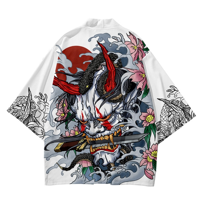 Abrigo con estampado de carpas onduladas japonesas Tradicional