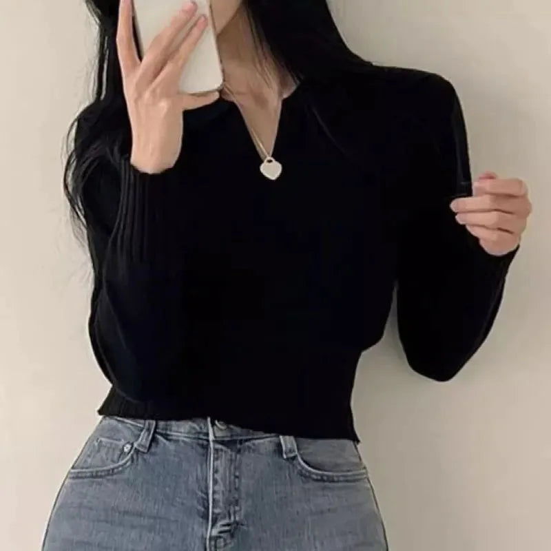 Jersey corto con cuello para mujer