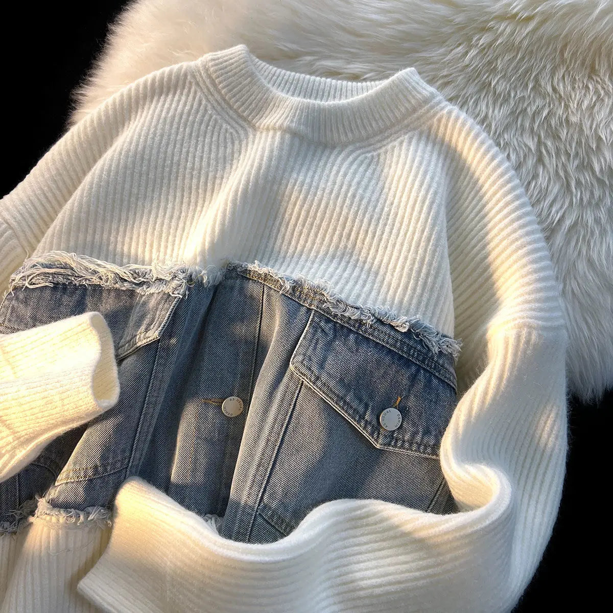 Jersey Enara | Casual Denim Patchwork Sweater