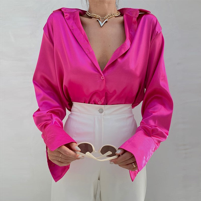 WijnandasBlusa I Blusa De Raso Para Mujer