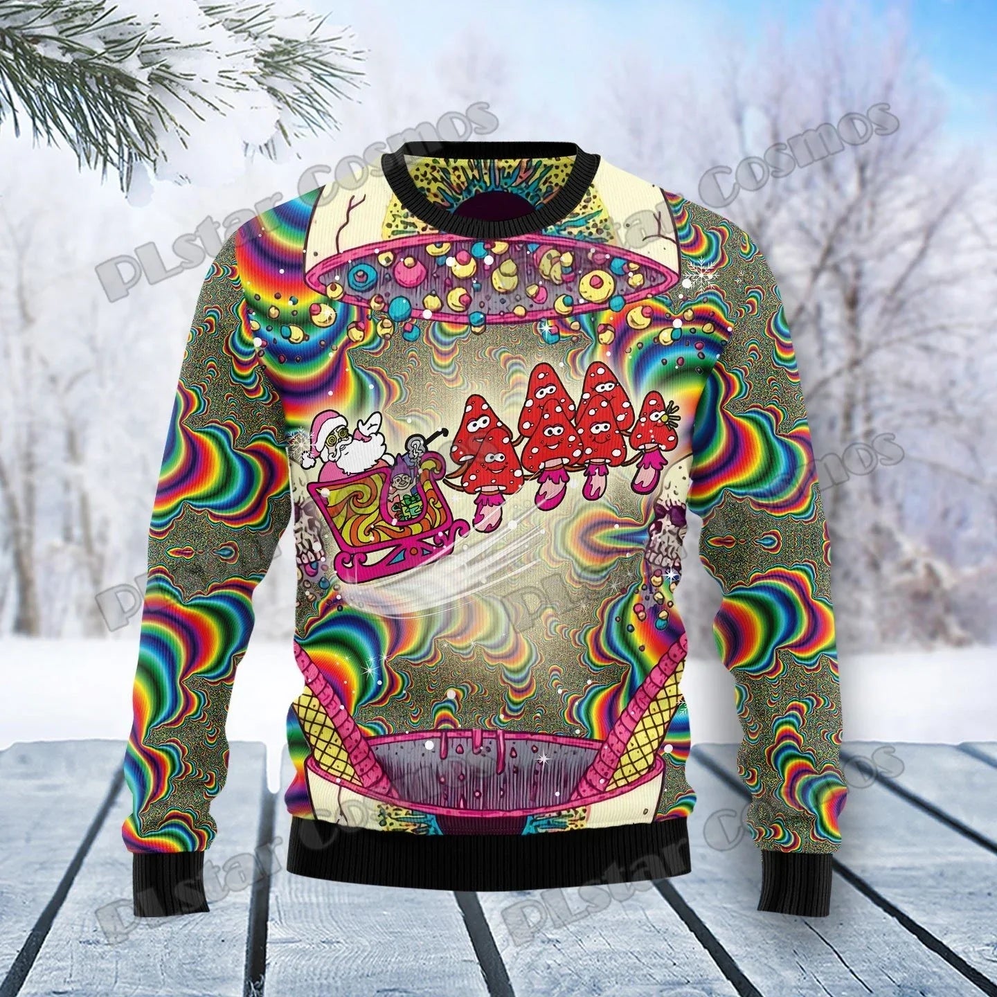 Lothar | Cálido jersey con escote redondo y estampado de terror en 3D de Papá Noel para hombre
