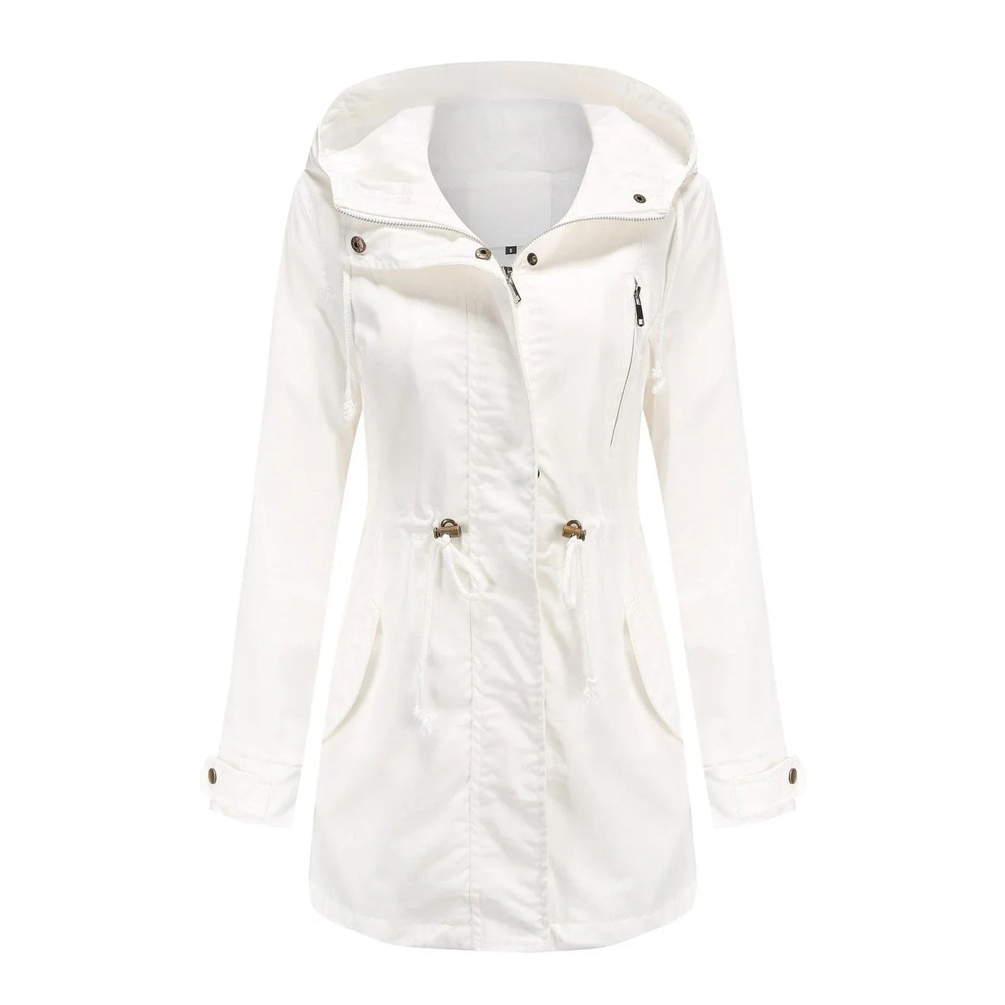 Elegante chubasquero con capucha y cintura ajustable para mujer | Ideal para otoño/invierno