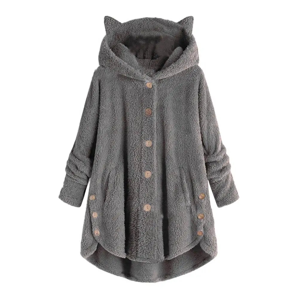 Elisa | Elegante sudadera con capucha estilo sherpa y diseño de gorro con orejas de gato Perfecta para los días de ocio de otoño/invierno