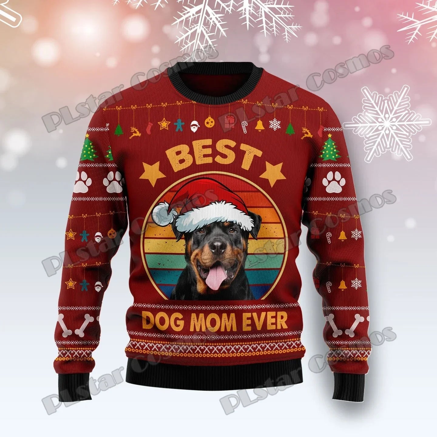 Lothar | Cálido jersey con escote redondo y estampado de terror en 3D de Papá Noel para hombre