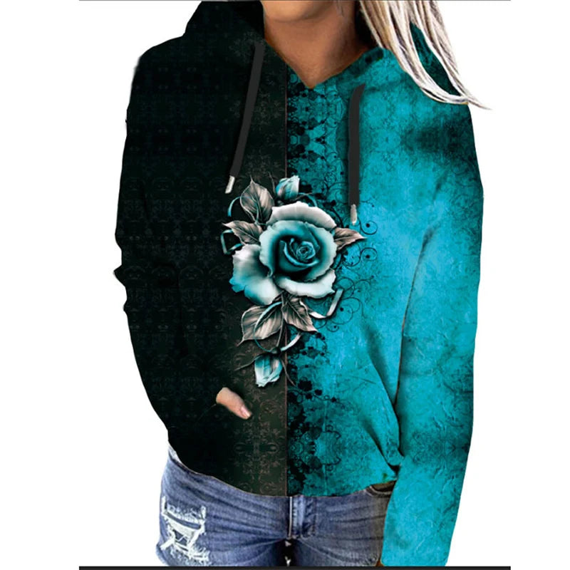 Elisa | Sudadera oversize con capucha y estampado floral - ideal para otoño/invierno