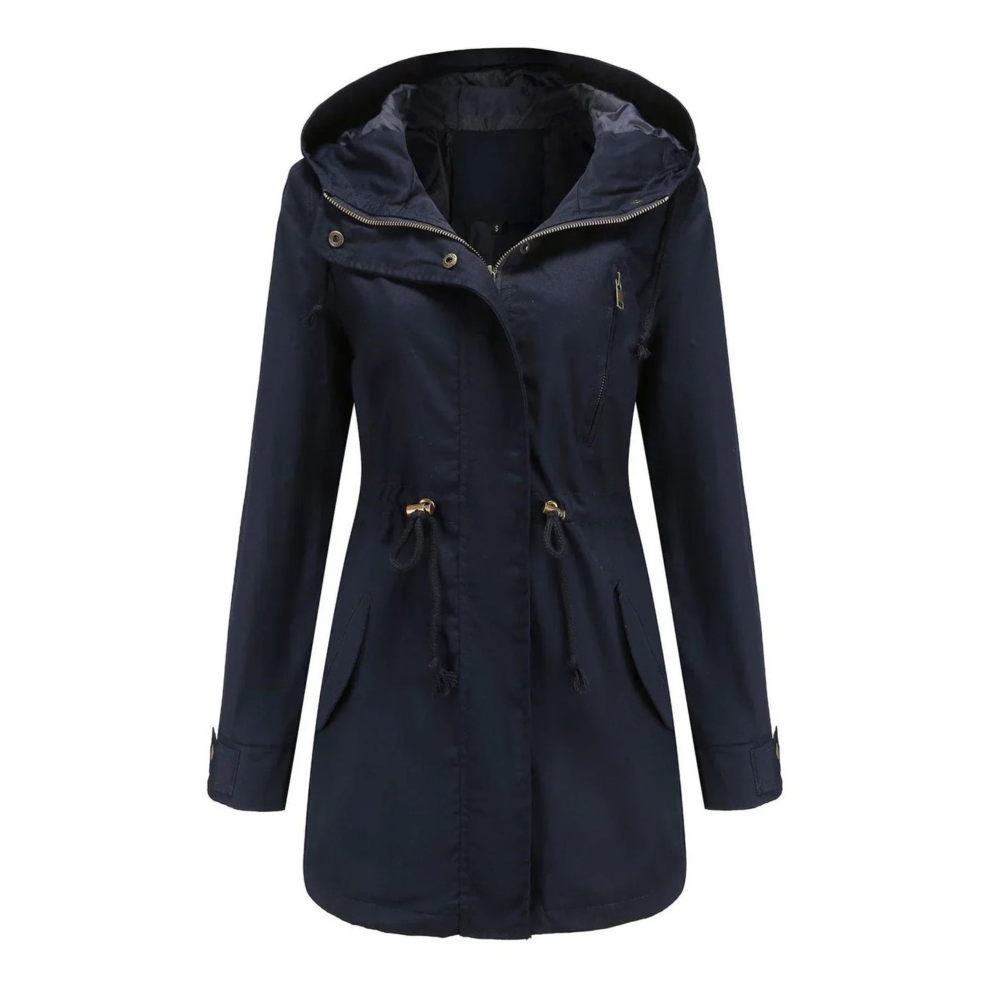 Elegante chubasquero con capucha y cintura ajustable para mujer | Ideal para otoño/invierno