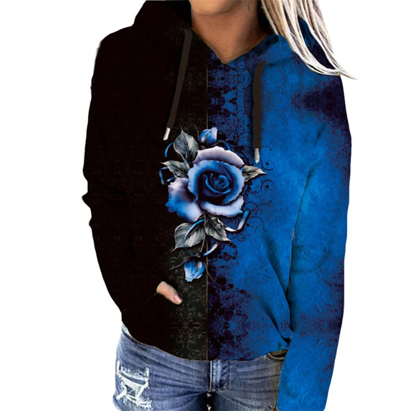Elisa | Sudadera oversize con capucha y estampado floral - ideal para otoño/invierno