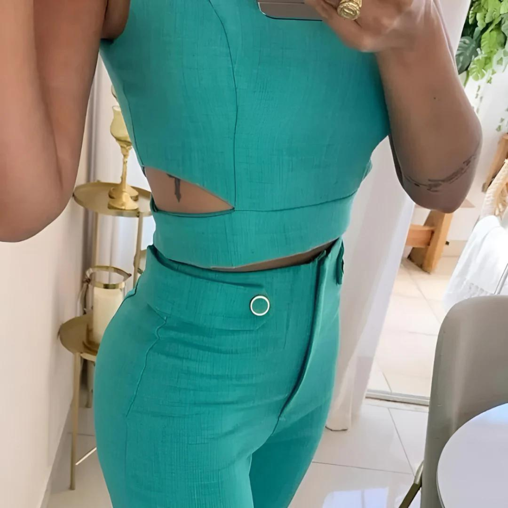 Scarlett | Chic Women's Set Crop Top & Long Pants with High Waist