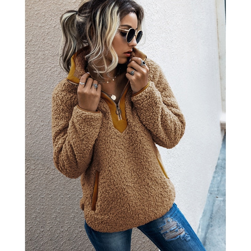 Jersey corto de punto grueso con cremallera Amara para mujer