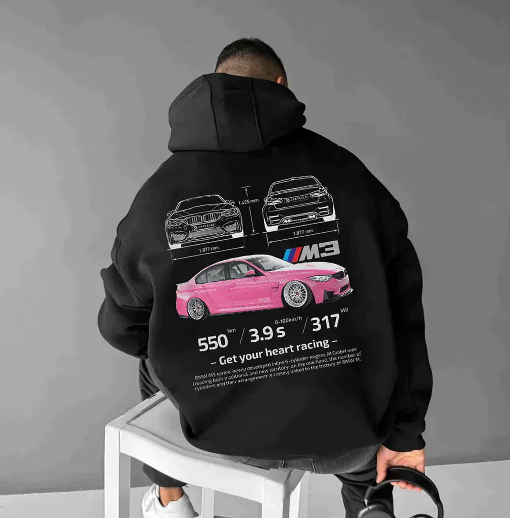 Maxime | Sudadera oversize con capucha y motivos de carreras para un look atrevido