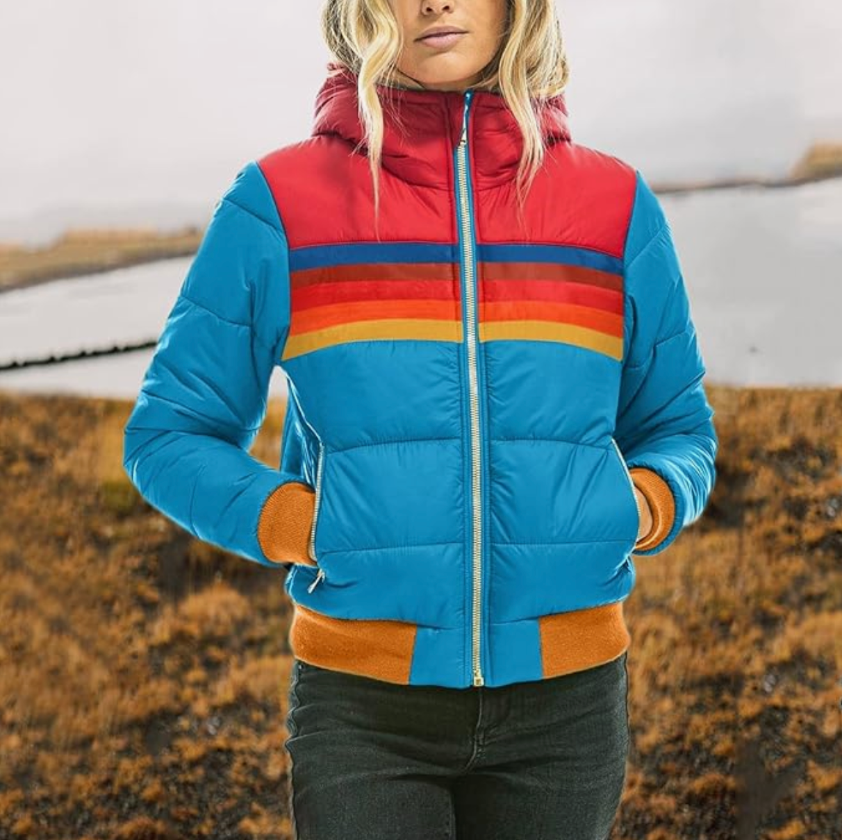 Malau™ - Chaqueta de plumón retro multicolor